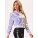 thumbnail image 3 of Disfraz de navidad Chaqueta De Bombardero De Lentejuelas Con Cremallera Y Manga Larga Recortada Con Purpurina Para Mujer Rosado Morado S, 3 of 6