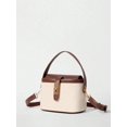 thumbnail image 3 of Women’s Beige Brown Bucket Handbag, Top Handle Purse with Lock Detail, 3 of 6