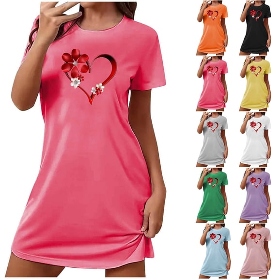 Sakmal Valentines Moomoo Nightgownss Women Short Sleeve Love Lightweight House Dress Short Heart Print Ladies Nightgown L