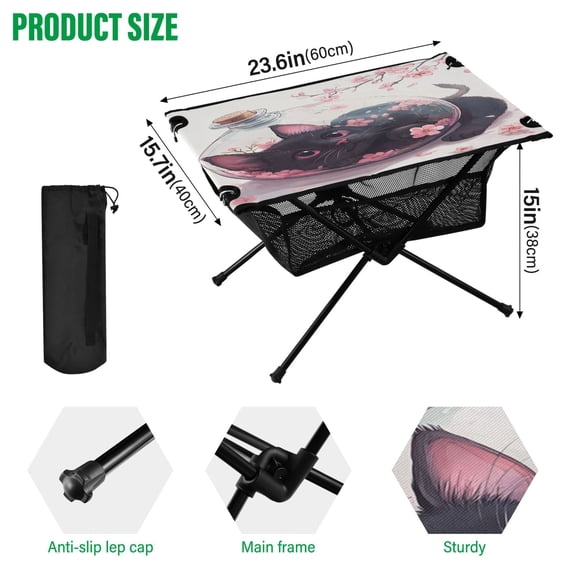 BZSMCE Camping Tables Simple Folding Table Blooming Whiskers Pattern Size:23.6*15.7in