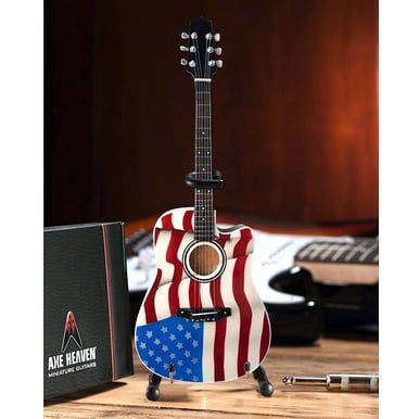 Electric Guitar replica miniature with America Flag handmade Hanging Ornament 4" 