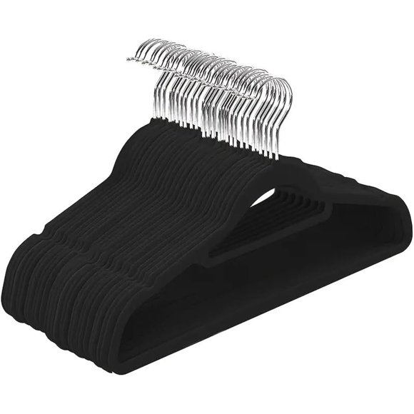Livearty (TM) 50 Pack Black Velvet Cloth Hangers 50PCS Black Velvet Hangers with 360 Degree Rotatable Hook 16.5 in with Tie Bar Strong, Space Saving for Shirts, Jackets, Dresses for Adults