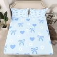 thumbnail image 2 of Manfei Blue Love Heart Queen Sheet Sets for Teen, Kawaii Princess Bow-tie Flat Sheet, Cartoon Bowknot Queen Fitted Sheet, Lightweight Room Decor, 4-Piece, 2 of 7