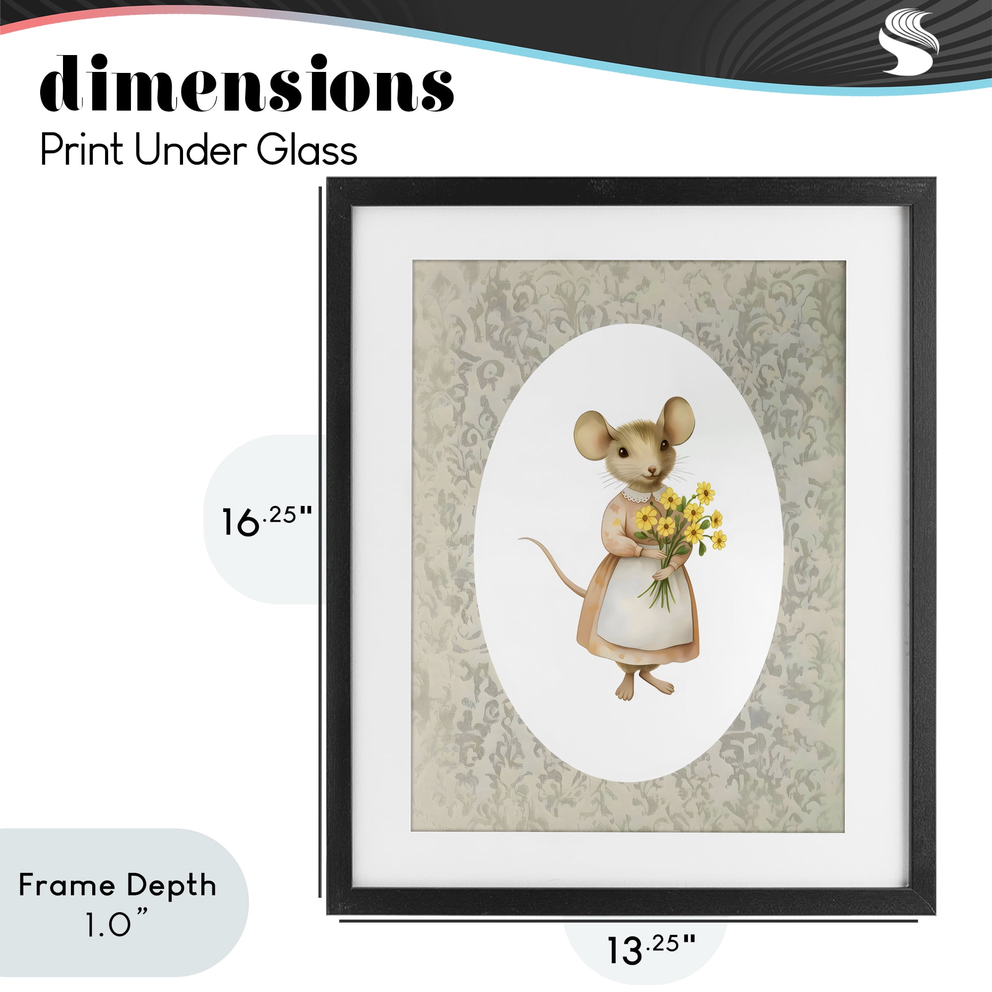 Stupell Industries Little Mouse with Flowers Black Framed Print Under Glass, design by Arlington Prints