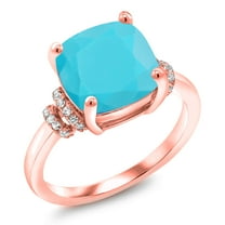 Gem Stone King 18K Rose Gold Plated Silver Green Turquoise Engagement Ring for Women | 3.29 Cttw | Cushion 10MM | Gemstone Birthstone | Size 6