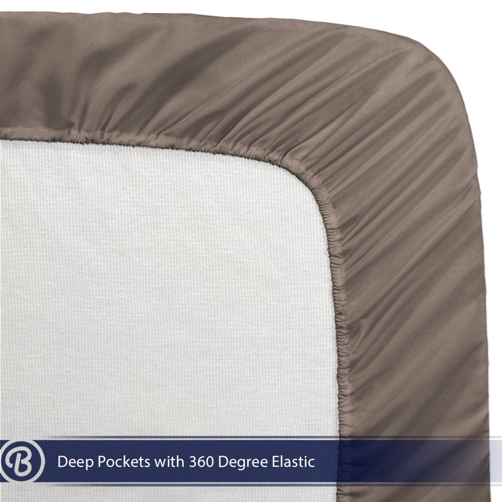 Fitted Sheet + Pillowcase Set, Microfiber, Wrinkle Resistant, Queen, Taupe