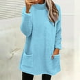 thumbnail image 2 of Mock Neck Sweaters Women Fuzzy Sherpa Fleece Tunic Tops Long Sleeve Plain Pullover Sweatshirt with Pockets (2XL, Light Blue), 2 of 5