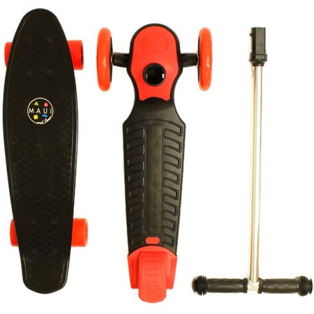 MAUI AND SONS Mini Sharkman Scooter and Skateboard Combo Set  Black and Red