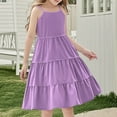 thumbnail image 3 of Efsteb Girl Summer Dresses Boho Sleeveless Spaghetti Strap Dress A-Line Swing Flowy Ruffle Tiered Sundress (Purple,9 Years), 3 of 7