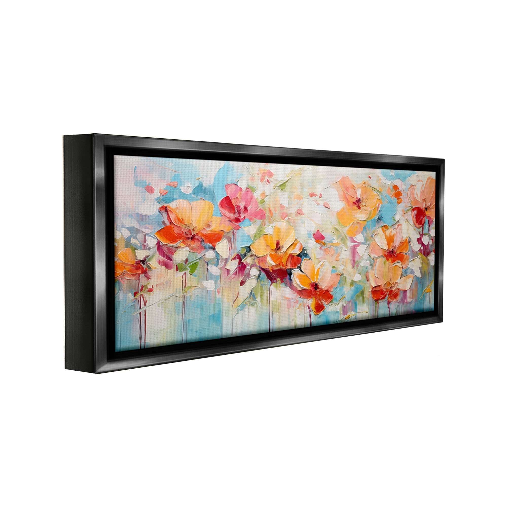 Stupell Industries Flowers with Paint Drip Botanical & Floral Painting Black Floater Framed Canvas Art Print Wall Art, 25 x 11