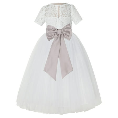 

Ivory Floral Lace Vintage Flower Girl Dresses for Wedding Pageant LG2T