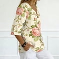 thumbnail image 2 of 3/4 Sleeve Boho Linen Tops for Women, Spring Floral Printed Blouses for women Dressy Casual, Basic Womens Cotton Linen Top, 2 of 5