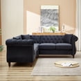 thumbnail image 3 of 83.5" L-Shaped Sectional Sofa with 3 Pillows, Velvet Upholstered Button Tufted Chesterfield Sofa with Nailhead Trims, Oversized Corner Sofa for Living Room, Apartment, Office, Black, 3 of 9