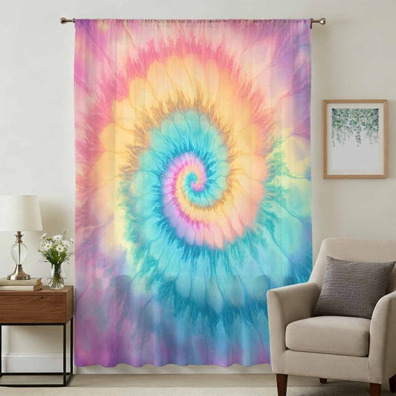 Colorful Tie Dye Sheer Curtains 54 Inches Long, Rainbow Ombre Abstract Pattern Art Light Filering Curtains, Breathable Simi Curtain Privacy Drapes for Kitchen Bathroom Small Window Treatment