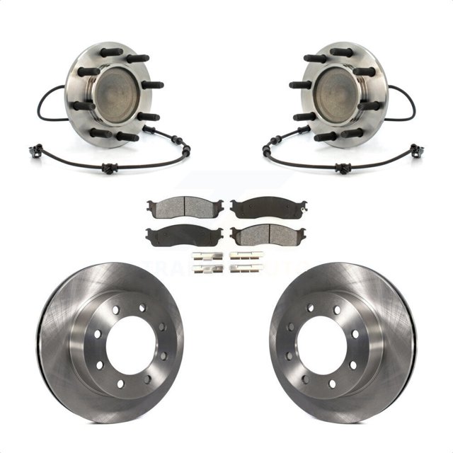 Transit Auto Front Hub Bearing Assembly Disc Brake Rotors and Semi-Metallic Pads Kit for Car 2003-2005 Dodge Ram 2500 3500 RWD KBB-105964