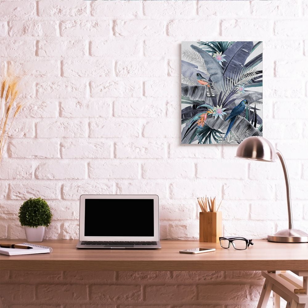 Stupell Industries Tropical Jungle Nature Parrot Bird Floral Scene Canvas Wall Art Design by Urban Road, 24" x 30"
