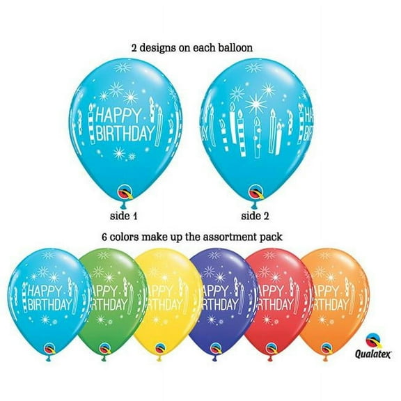 Qualatex 85893 11 in. Birthday Candles & Starbursts Latex Balloon