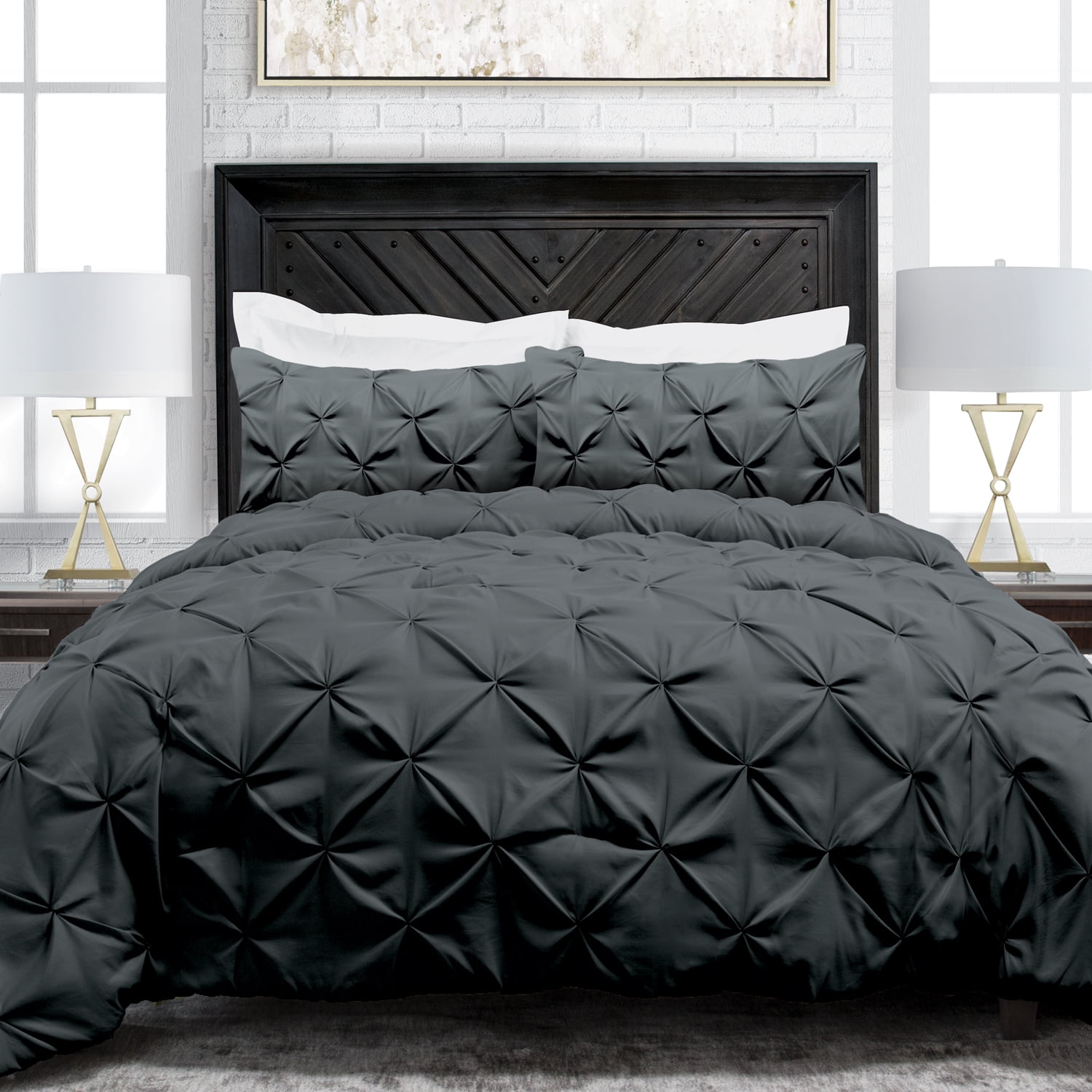 Noble Linen S 3 Piece Pinch Pleat Comforter Set Walmart Com