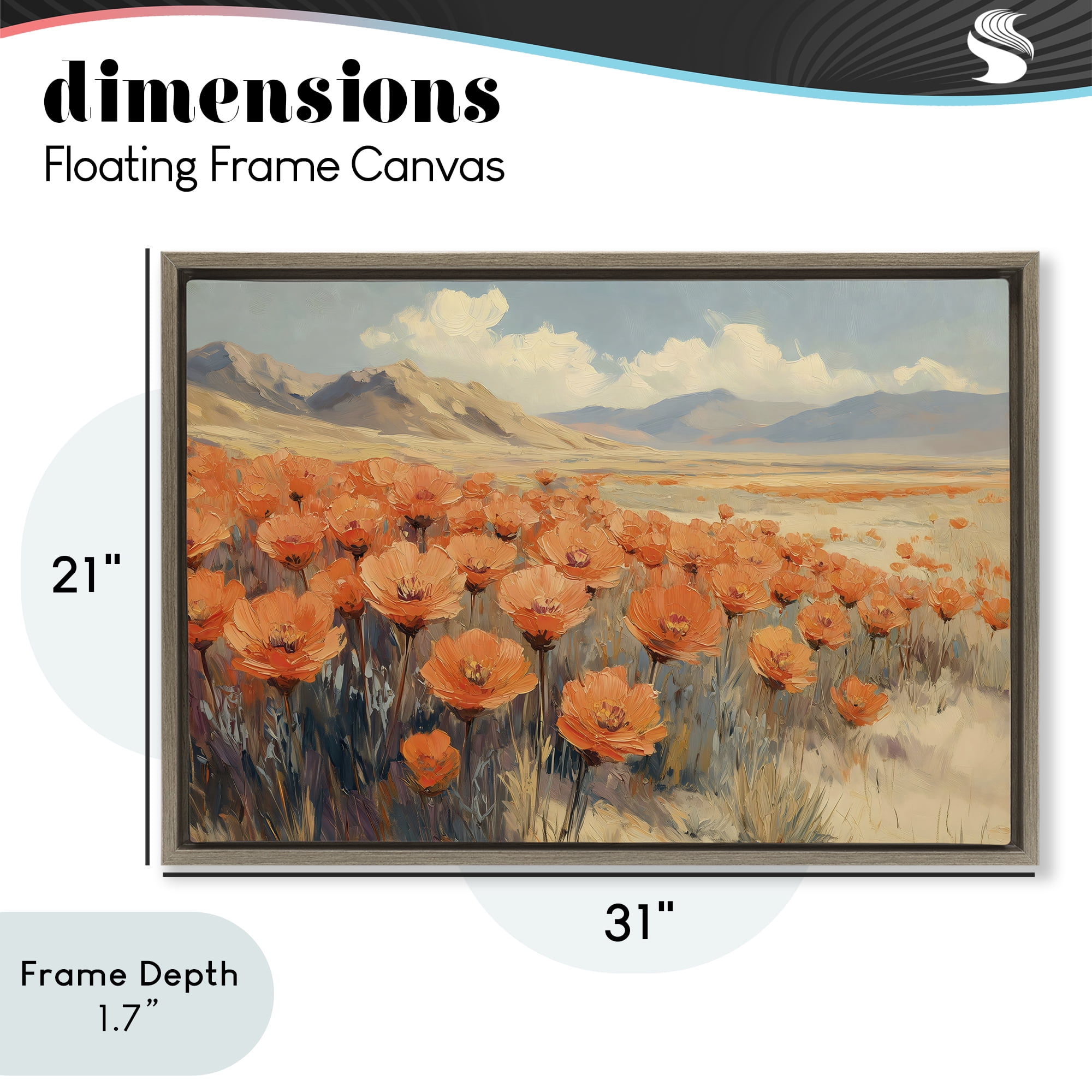 Stupell Industries Desert Poppies in Valley Brown Framed Floater Canvas Wall Art, design by Gina Kelly