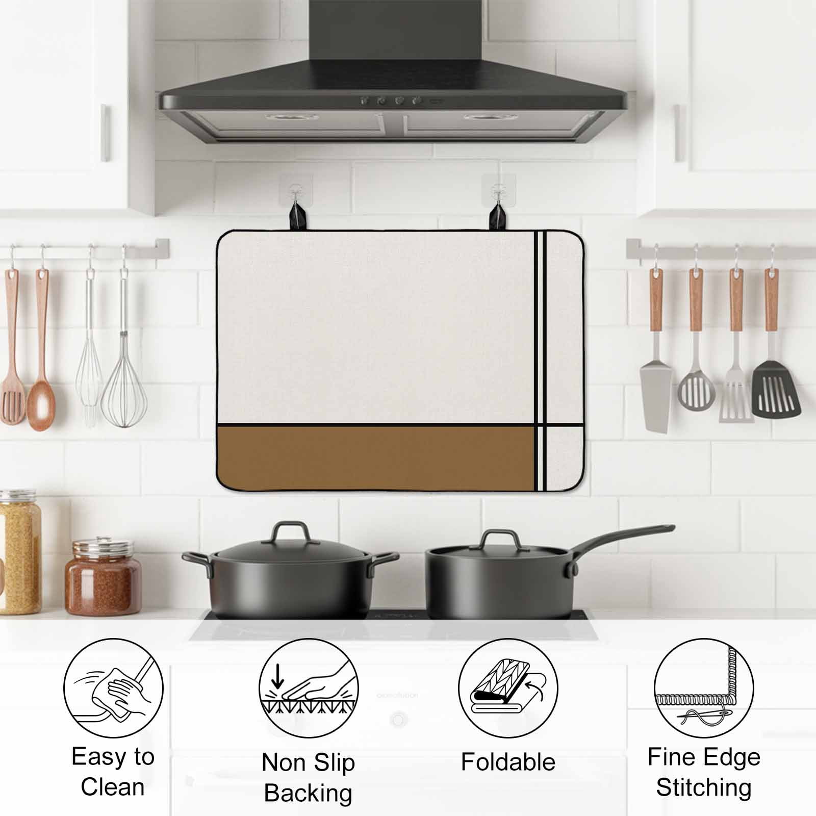 Vintage Brown, Stove Top Cover for Electric Stove, Heat-proof & Non Slip Glass Top Stove Cover Protector, Abstract Geometric Patchwork Stripes Art Kitchen Flat Cooktop Rubber Mat 36x21 Inches