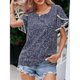 thumbnail image 5 of Blusa con mangas de pétalos Manga corta Blusa holgada con estampado floral Blusa informal con mangas de pétalos para citas de mujeres, 5 of 8