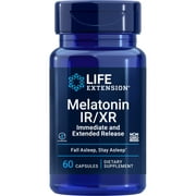 Life Extension Melatonin IR/XR - Immediate & Extended-Release - Up to 7 Hours Sleep Support, Regular/Healthy Sleep Patterns, Easier to Stay Asleep - Gluten-Free, Non-GMO - 60 Capsules (2-Month Supply)