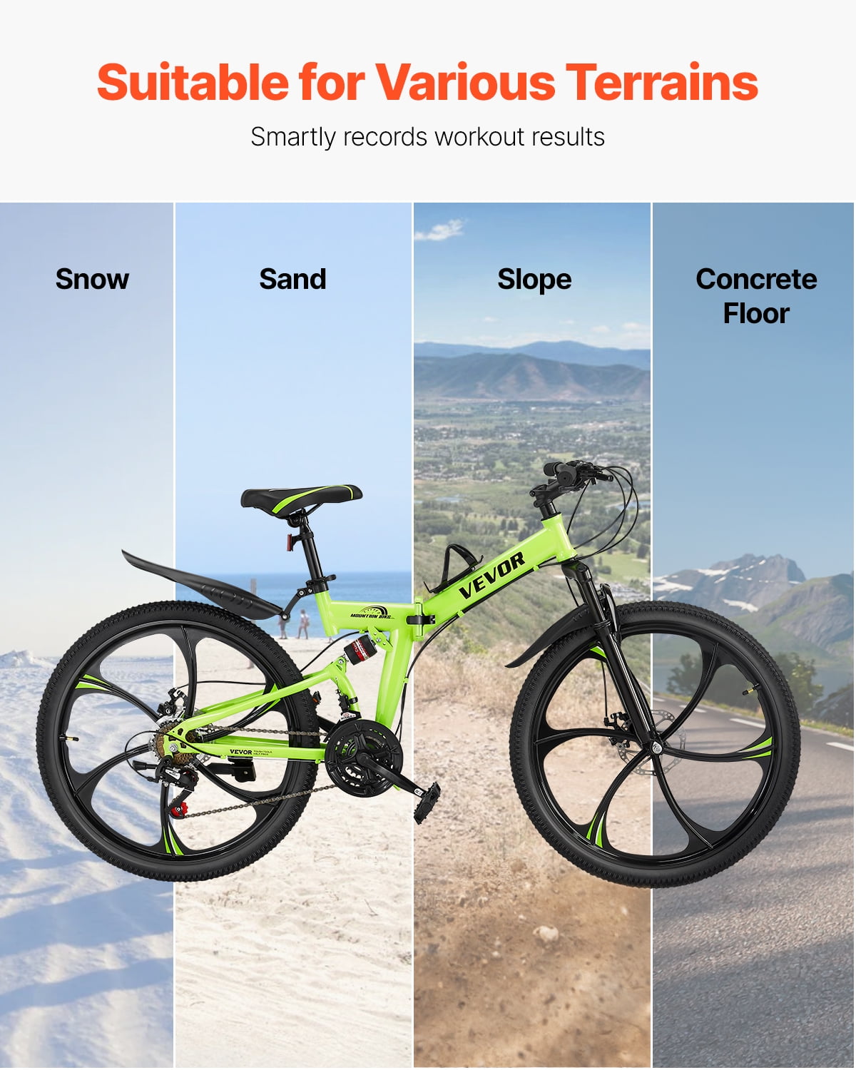 VEVOR 26-inch Collapsible Mountain Cycle, MTB Bike featuring Comprehensive Shock Absorption, 21-gear Transmission, Cushioned Seat, Disk Braking System