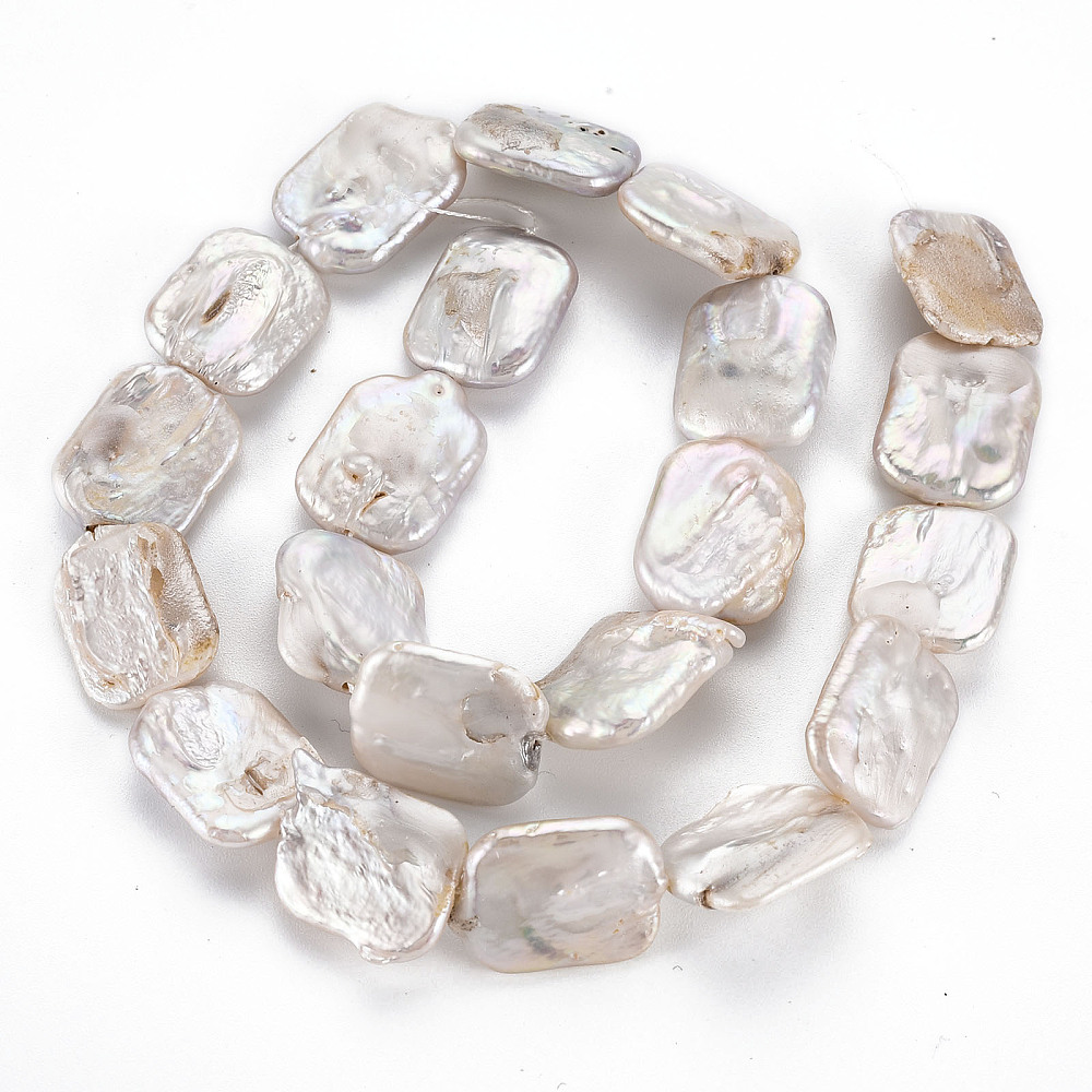 Natural Keshi Pearl Beads Strands Cultured Freshwater Pearl Rectangle Seashell color 18~22x14~16x3~7mm Hole: 0.6mm 21~22pcs/strand 14.96 inch(38cm)