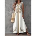 thumbnail image 5 of Multicolor Embroidered V-Neck Maxi Dress, Bohemian Casual Luxury Womens Sleeveless A-Line Dress, 5 of 8