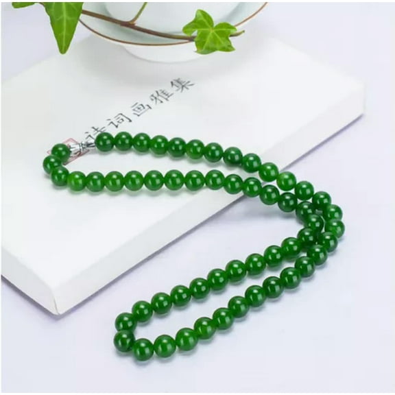 HOOUN 18'' Long 8mm Natural Green Jade Round Gemstone Beads Necklace for Women-8 mm bead necklace