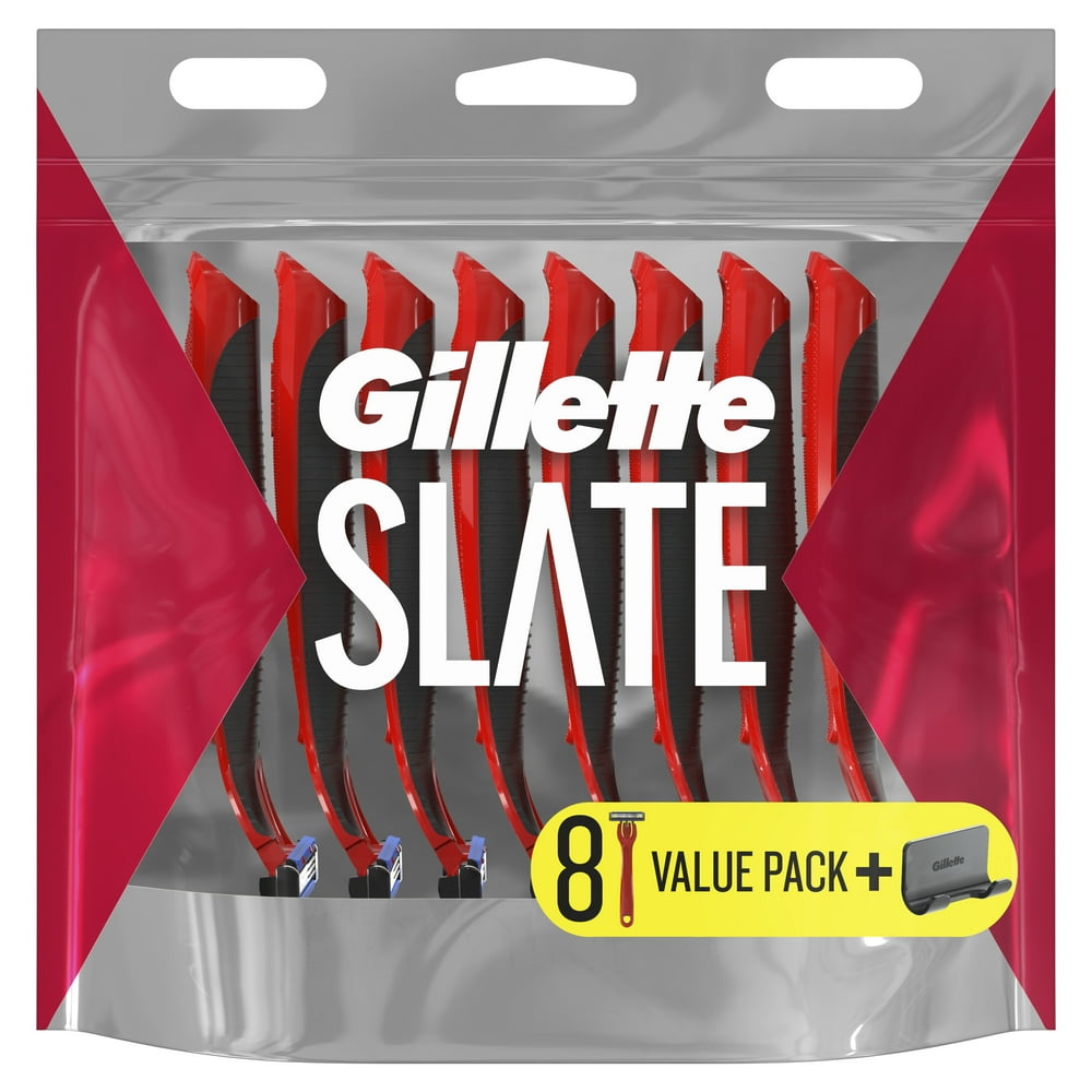 Slate by Gillette 3 Blade Men's Disposable Razor, 8 ct Includes Hook