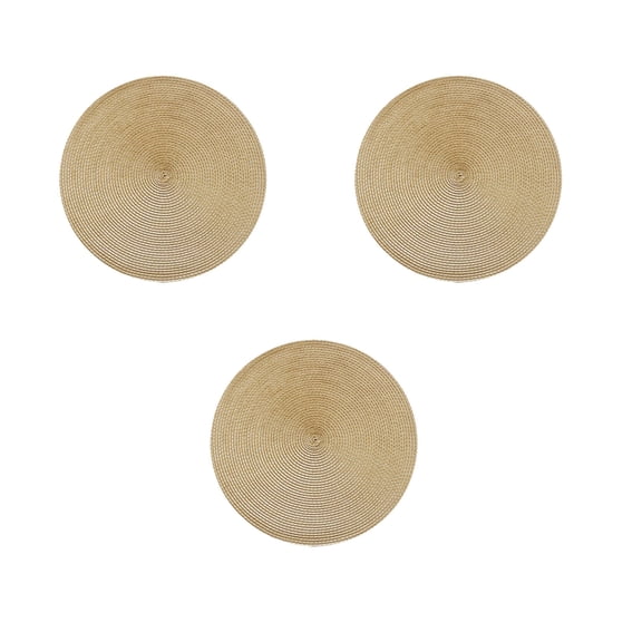 Round Woven Placemats Set Of 3 Waterproof Heat Resistant Dining Table Mats Washable Anti Slip Kitchen Decor Gold