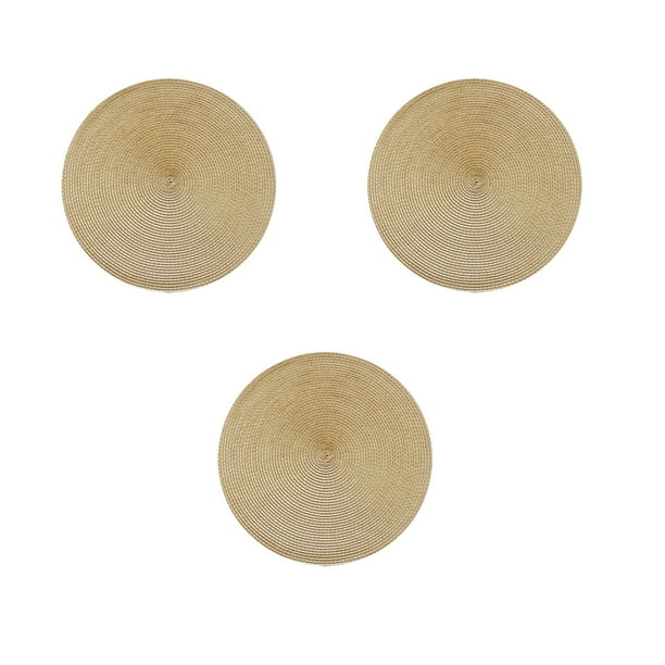 Juego de 3 manteles individuales tejidos | Manteles individuales redondos resistentes al calor para mesa de comedor | Decoración de cocina impermeable y resistente al aceite | Posavasos de 18 cm