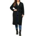 thumbnail image 3 of Agnes Orinda Women's Plus Size Sweater Cardigan Knit Long Sleeve Belted Overwear Long Cardigans 2X Black, 3 of 6