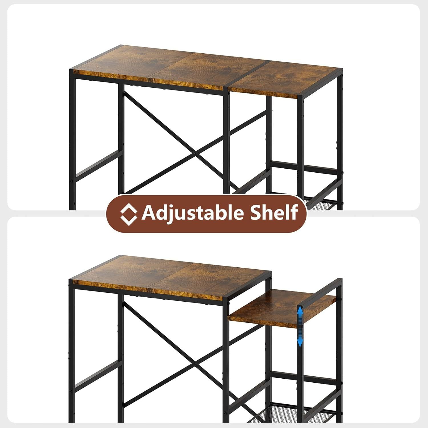 BEJOLO 3-in-1 Bakers Rack with Mini Fridge Shelf, Microwave Stand & Coffee Bar Station, Freestanding Kitchen Storage Organizer, Rustic Brown and Black