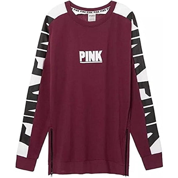 Victoria's Secret Pink Oversize Varsity Sweatshirt Side-Zip Burgundy Size Medium NWT