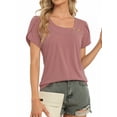 thumbnail image 2 of MOYIKO Womens Petal Sleeve Tops Summer Trendy T Shirt Casual Loose Square Neck Button Blouse Tees, 2 of 7