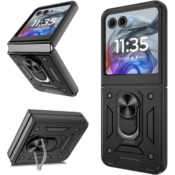 SOATUTO for Motorola Razr 2024 Case/Razr 2025 Case[Not Fit Razr Plus 2024], Heavy Duty Shockproof with 360° Rotation Metal Kickstand [Military Grade] Protective Case for Moto Razr 2024/2025, Black