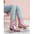 thumbnail image 3 of PatPat Girls Pink Cowgirl Boots Size 13, Mid Calf Platform Horse Riding Shoes Embroidered Pointed Toe Cowboy Boots with Side Zipper, 3 of 7