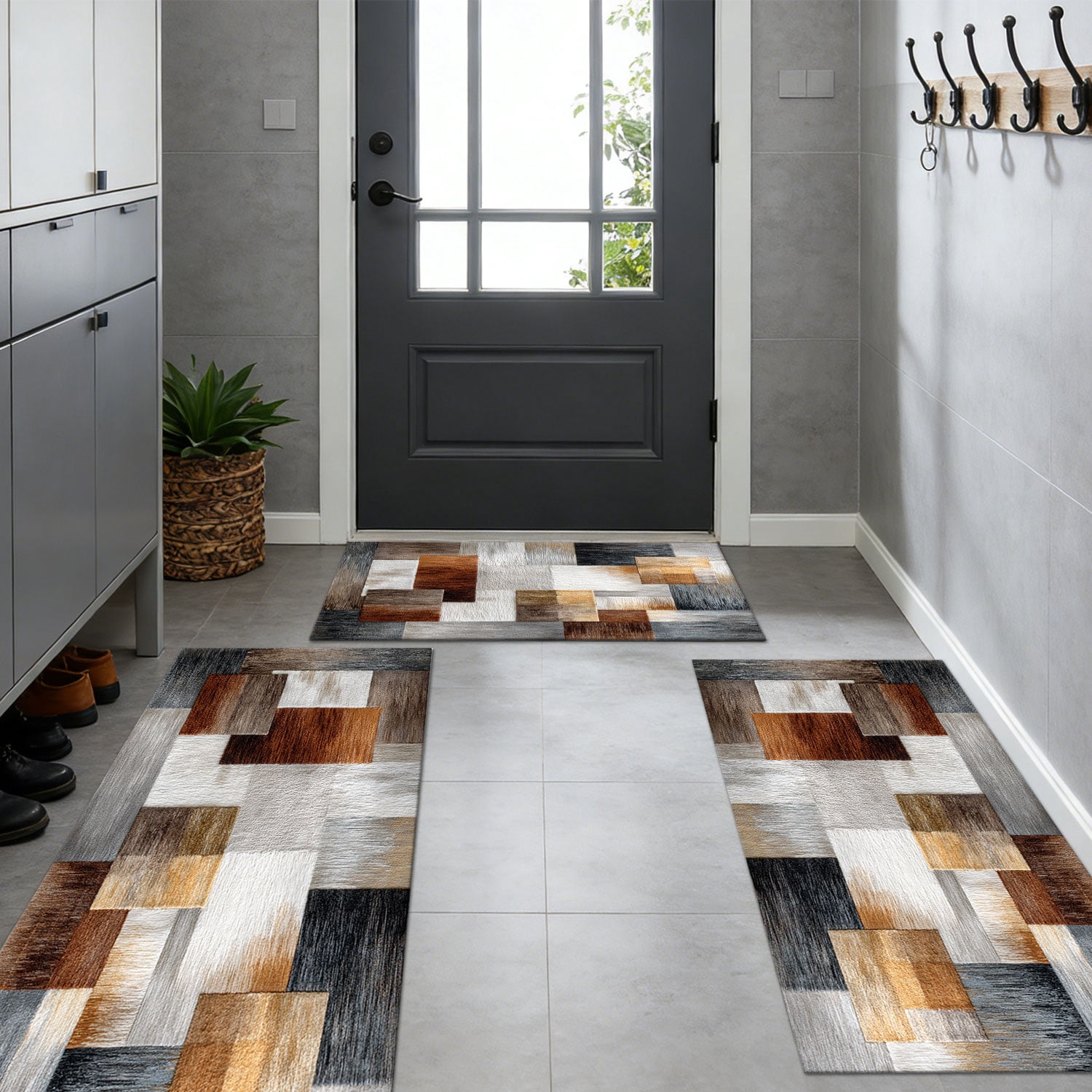 3 Piece Kitchen Rug Set, Non-Slip And Washable, Abstract Pattern Kitchen Hallway Rug, Soft And Comfortable, Suitable For Sinks, Floors, Entrances, Hallways and Bathrooms