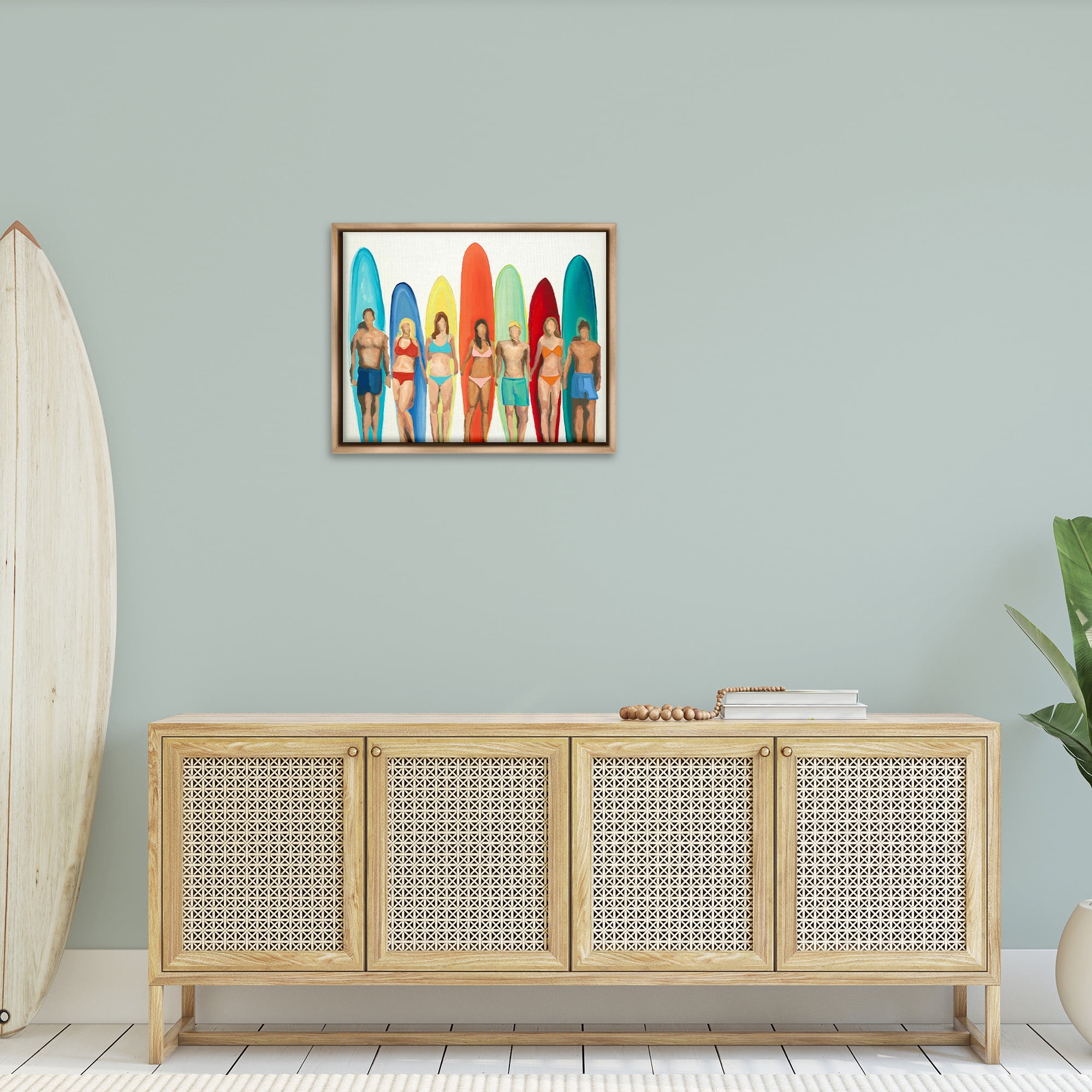 Stupell Industries Abstract Surfer Friends Sports Painting Brown Floater Framed Canvas Art Print Wall Art, 31 x 25