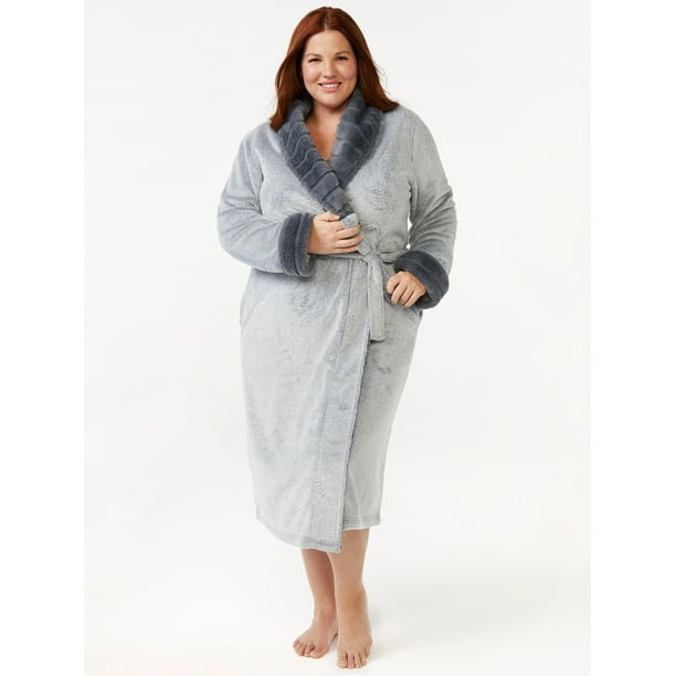 Joyspun Women’s Plush Sleep Robe, Sizes up to 3X