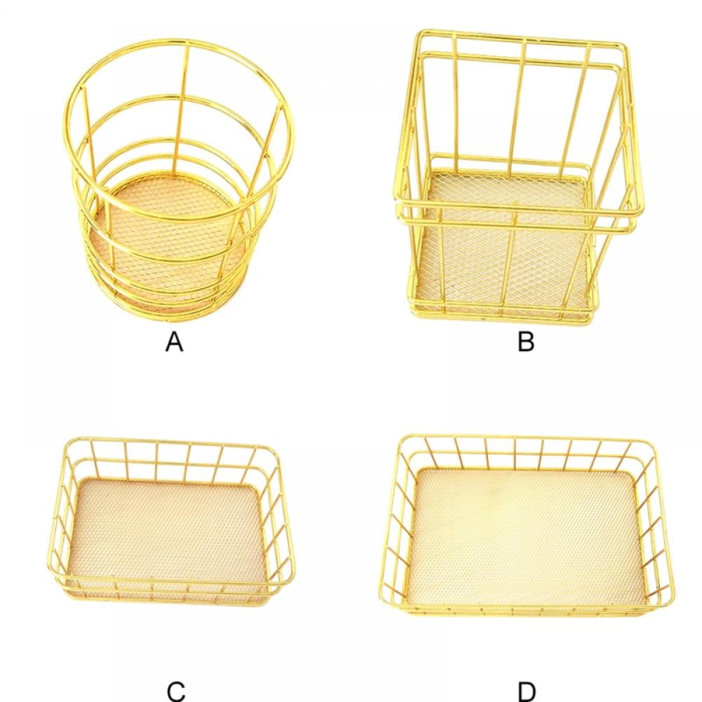 Panier De Rangement En Fil De Fer Doré - Corbeille Métallique Organisateur Multifonction Pour Maison Et Bureau