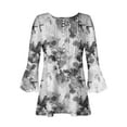 thumbnail image 4 of BSDJILFG Tunics for Women 3/4 Bell Sleeve Floral Peplum Tops Button Up Pleated Cutout V-Neck Work Blouses Summer Sales, 4 of 5