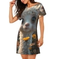 thumbnail image 3 of Lafuoo Adorable Llama In Flowers Pattern Women's Short-sleeved Nightdress, Knee-length Pullover Nightgown, Summer Home Wear-XX-Large, 3 of 8