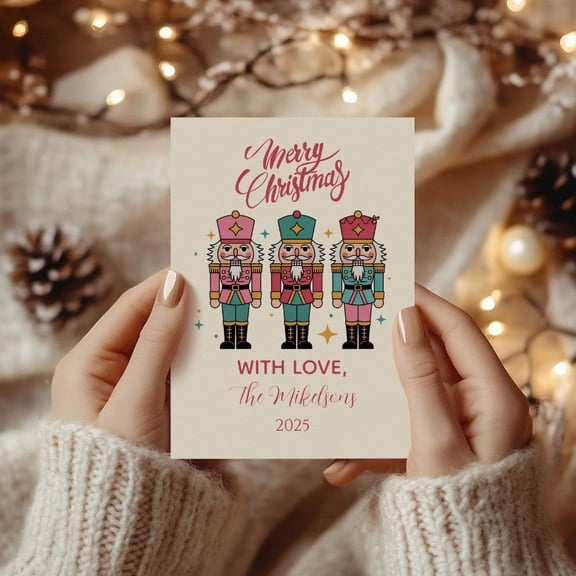 Merry Christmas Nutcracker Card with Personalization – Festive Greeting Card for Family & Friends – Includes Envelope – Perfect Holiday Wish for 2025