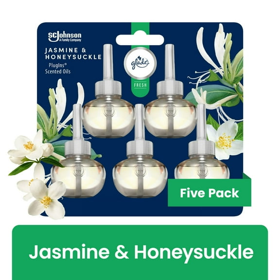 Glade PlugIns Scented Oils Air Freshener Refills, Jasmine & Honeysuckle, Fresh Collection, 0.67 fl oz Each, 5 Refills