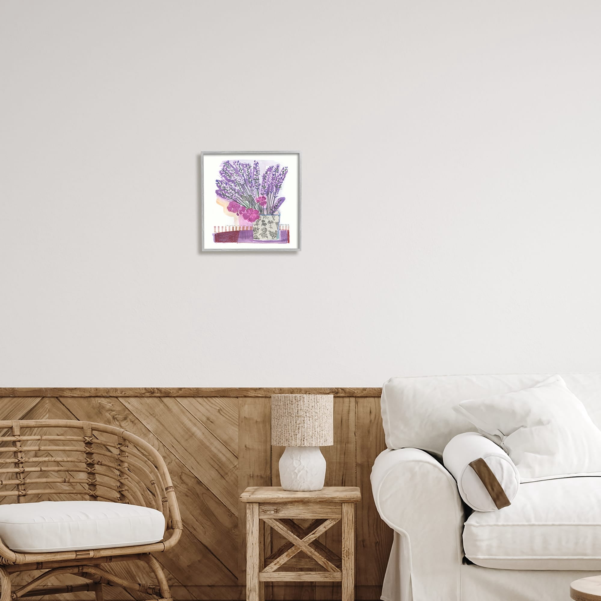 Stupell Industries Collaged Lavender Sprigs Bold Mixed Flower Blossoms Painting Gray Framed Art Print Wall Art, Design by unknown