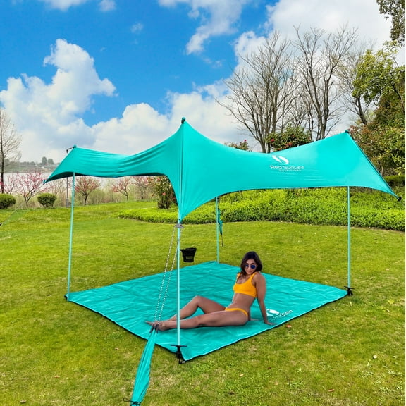 Red Suricata Turquoise Multi Terrain Sun Shade Canopy Tent Sunshade with sand bags & ground anchor screws