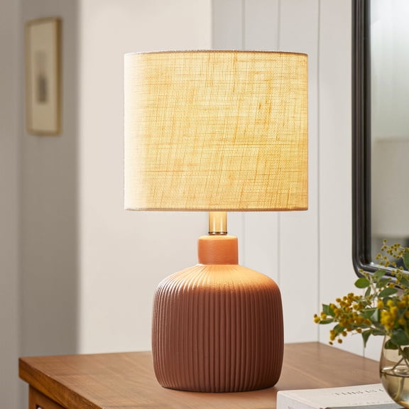 KAWOTI 17.75 in. Farmhouse Ceramic Table Lamp with Beige shade